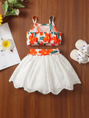 Summer Baby Girl Fashion Lace Strap Top Short Skirt Set Baby Girl Cute Fashion Casual Embroidered Skirt Set - M & M Global