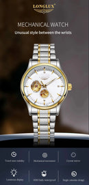 LONGLUX Men automatic mechanical watch elegant luxury watches waterproof skeleton business wholesale stainless steel gift watch - M & M Global
