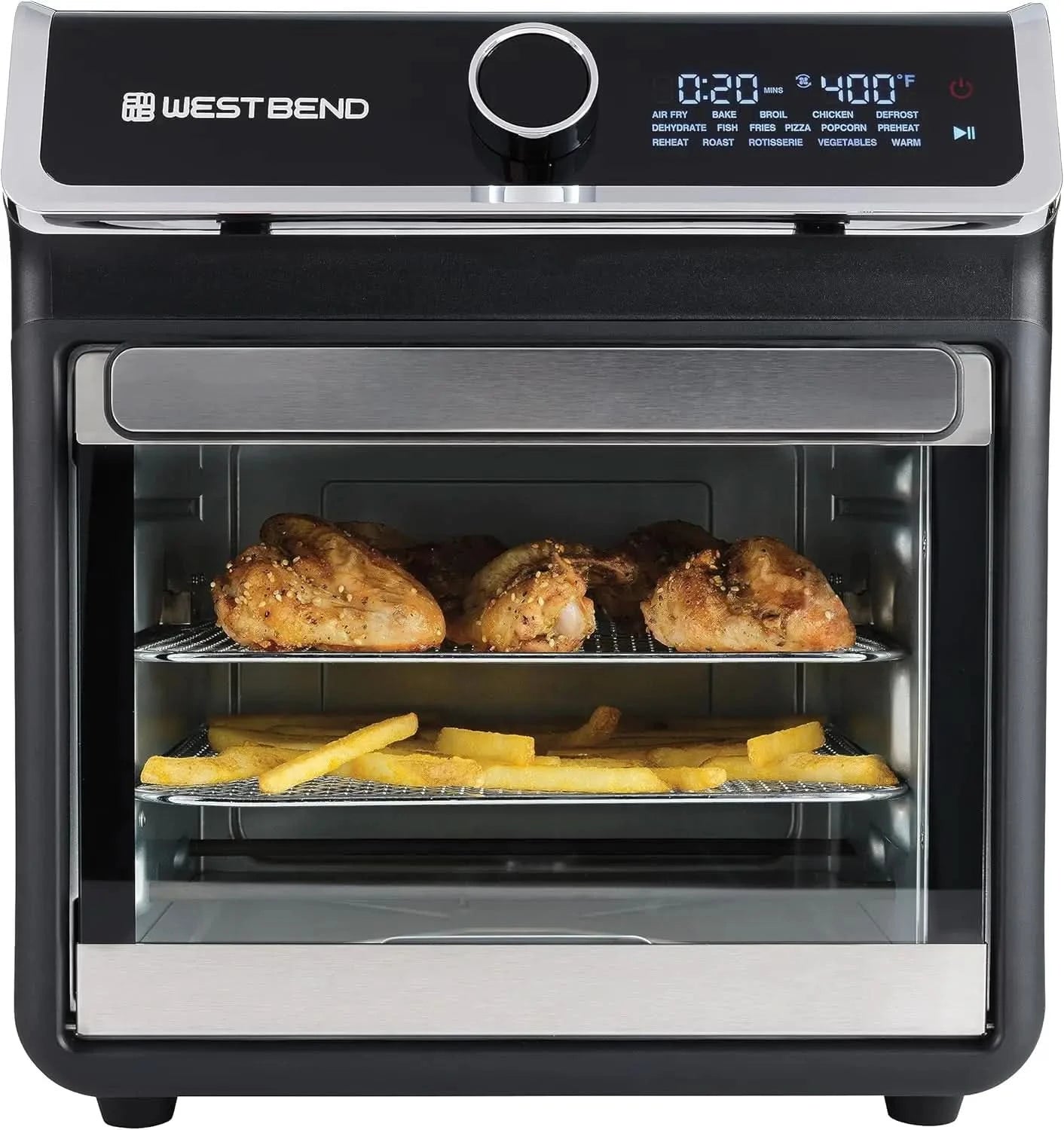 Air Fryer Oven 15-Quart with Digital Controls Easy-View Door and 16 Cooking Presets, Includes Eight Accessories, 1000-Watts, Bla - M & M Global