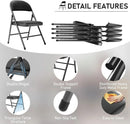 6 Pack Black Folding Chairs with Padded Cushion and Back for Outside Portable Stackable Commercial Foldable Chairs