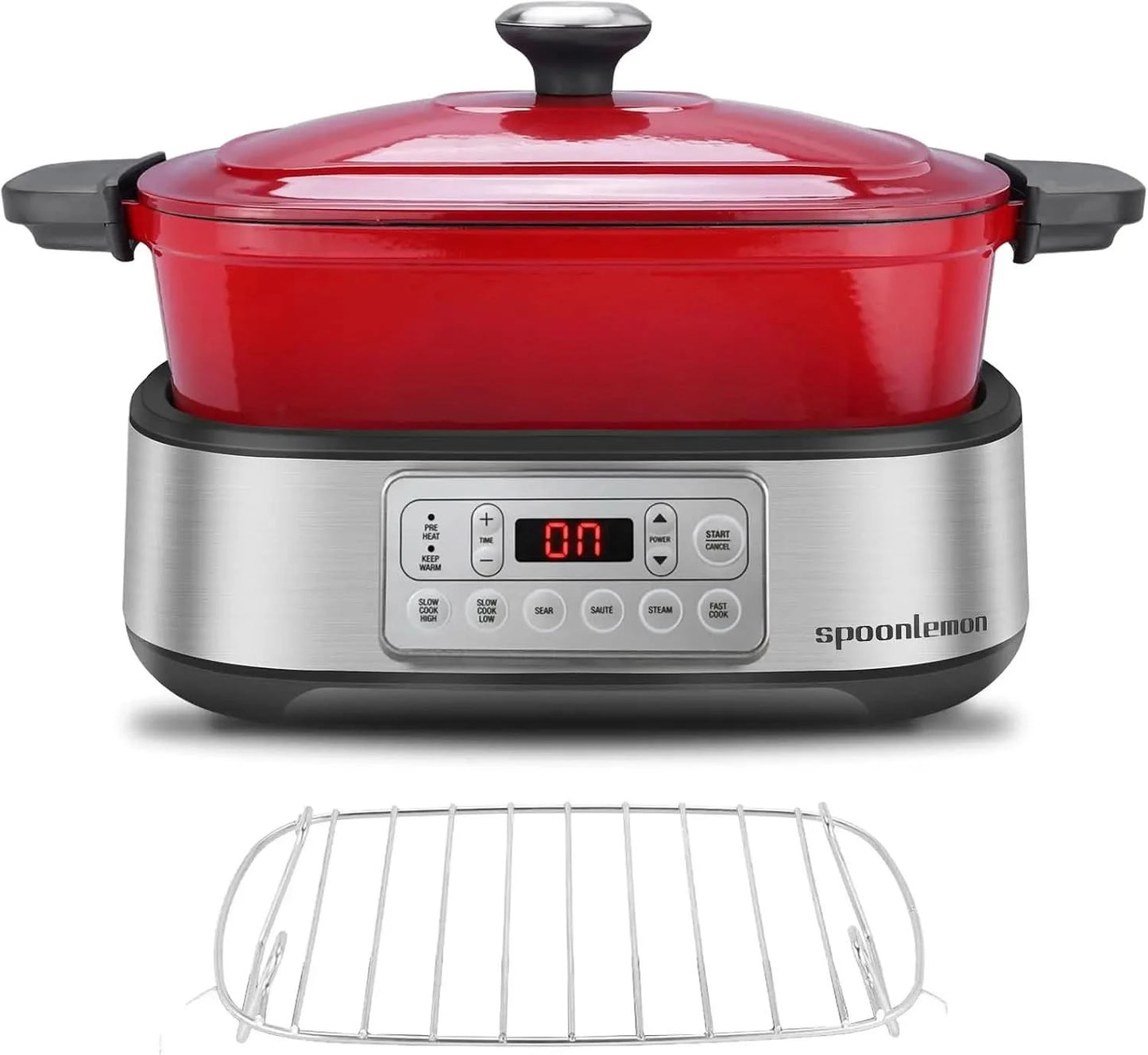 Electric Dutch Oven Multi-Cooker, 5.8QT Enameled Cast Iron Pot - 1250W Fast Heating, 6 Preset Functions, Digital Display & Keep - M & M Global
