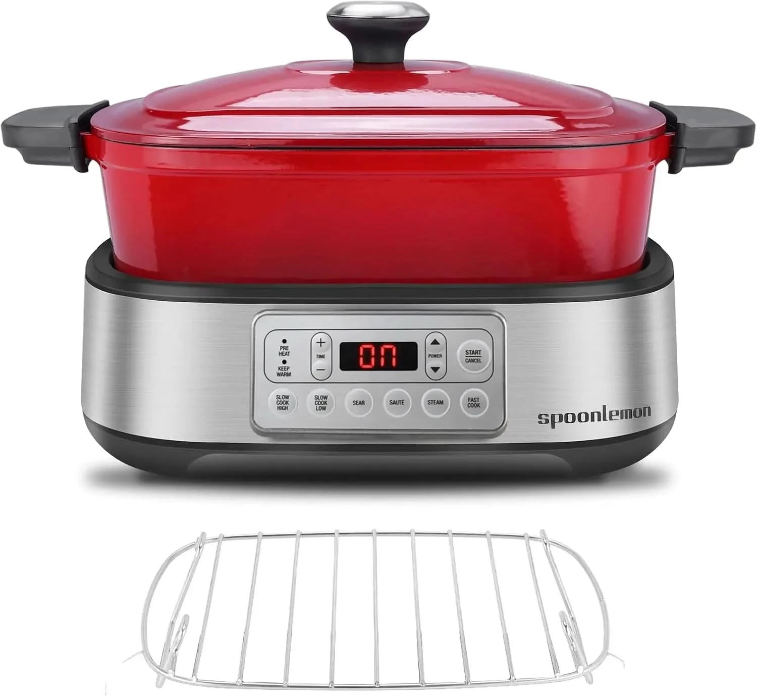 Electric Dutch Oven Multi-Cooker, 5.8QT Enameled Cast Iron Pot - 1250W Fast Heating, 6 Preset Functions, Digital Display & Keep - M & M Global