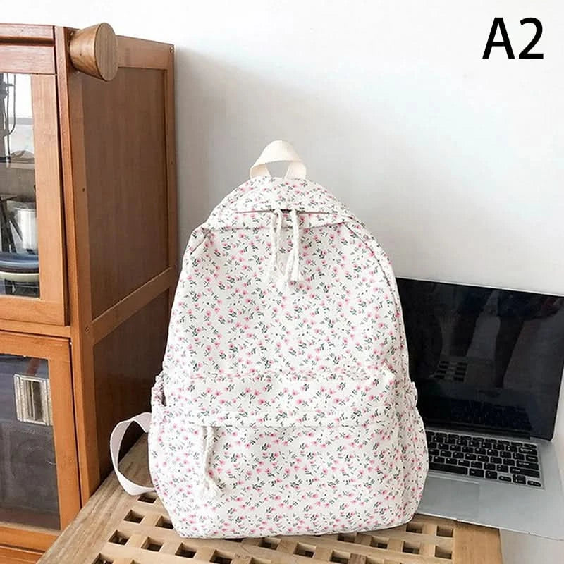 Student School Backpack Floral White School Bags For Teenage Girls Cute Women's Backpack Book Bag Nylon Rucksack - M & M Global