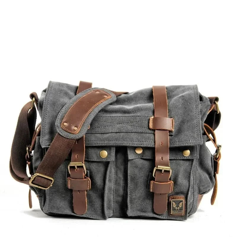 MUCHUAN Canvas Leather Men Messenger Bags   Big Satchel Shoulder Bags Male Laptop Briefcase Travel Handbag - M & M Global