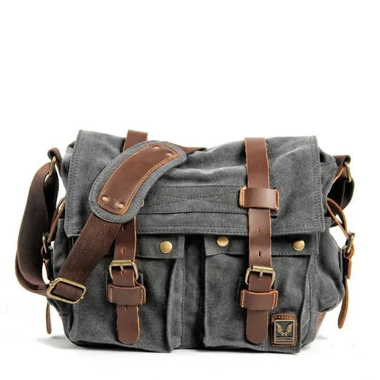 MUCHUAN Canvas Leather Men Messenger Bags   Big Satchel Shoulder Bags Male Laptop Briefcase Travel Handbag - M & M Global