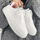 Casual Men's Sneakers Autumn 2025 New Style Winter Pure White Fiberglass Synthetic Lining Rubber Sole Unisex Leisure Shoes - M & M Global
