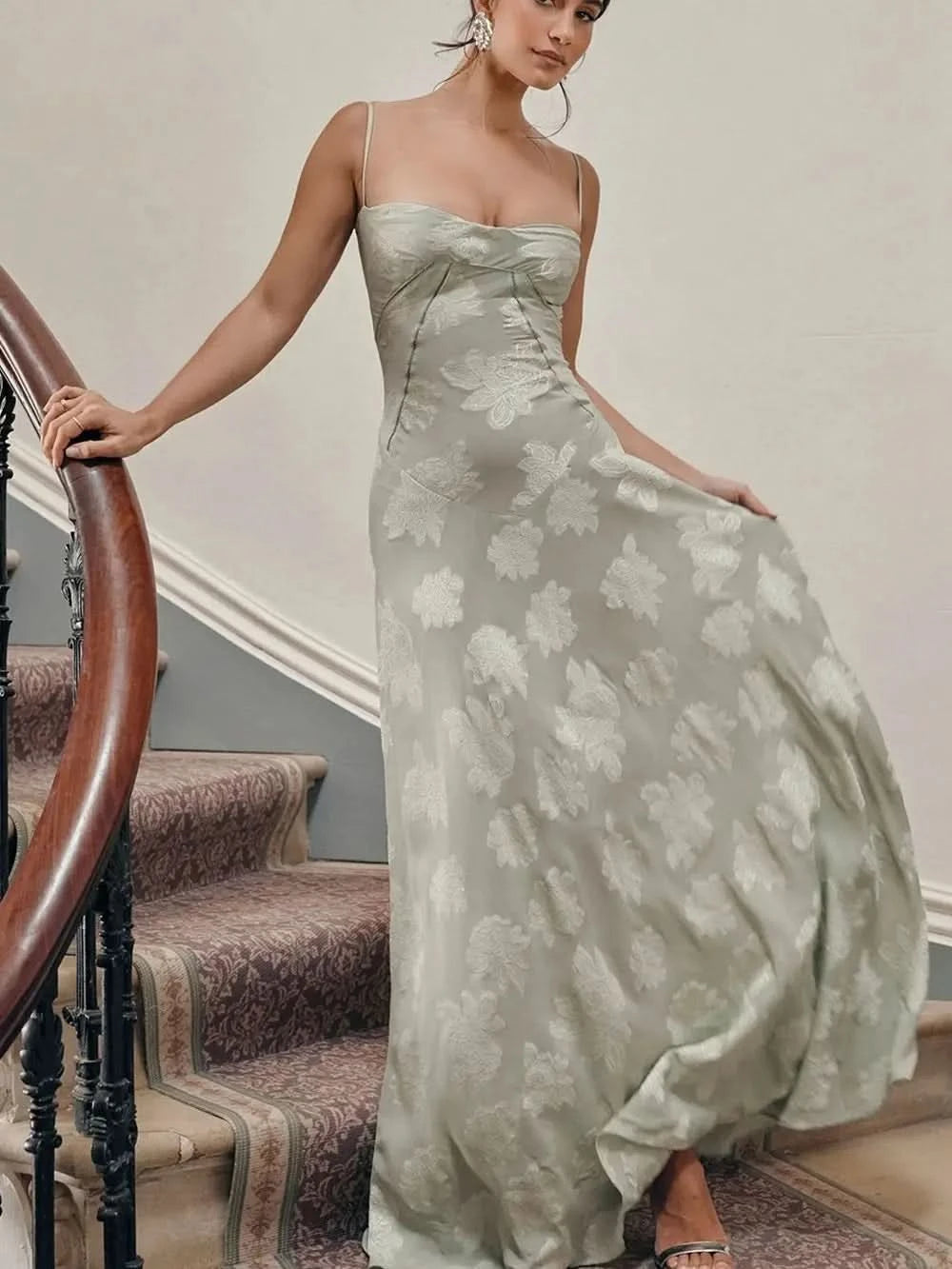 Sexy Lace Jacquard See Through Women Dress Sleeveless Tie Up Backless lace Long Dress Summer Party Ladies Bandage Party Dress - M & M Global