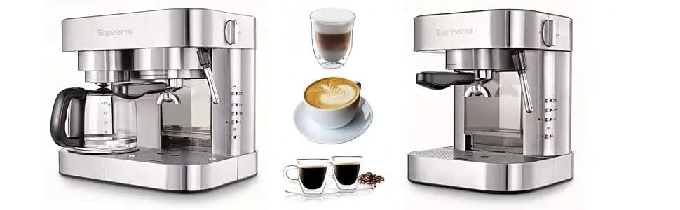 Combination Stainless Steel Espresso + Coffee Maker, 10 cups - M & M Global