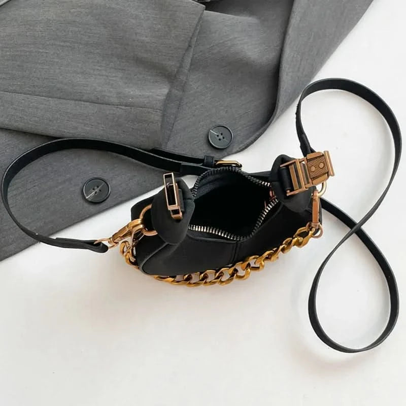 Mini Semicircle Saddle Crossbody Bag For Women Luxury Lemon Color Handbag Half Moon Bag Fashion Chain Lady Cross Body Bag - M & M Global
