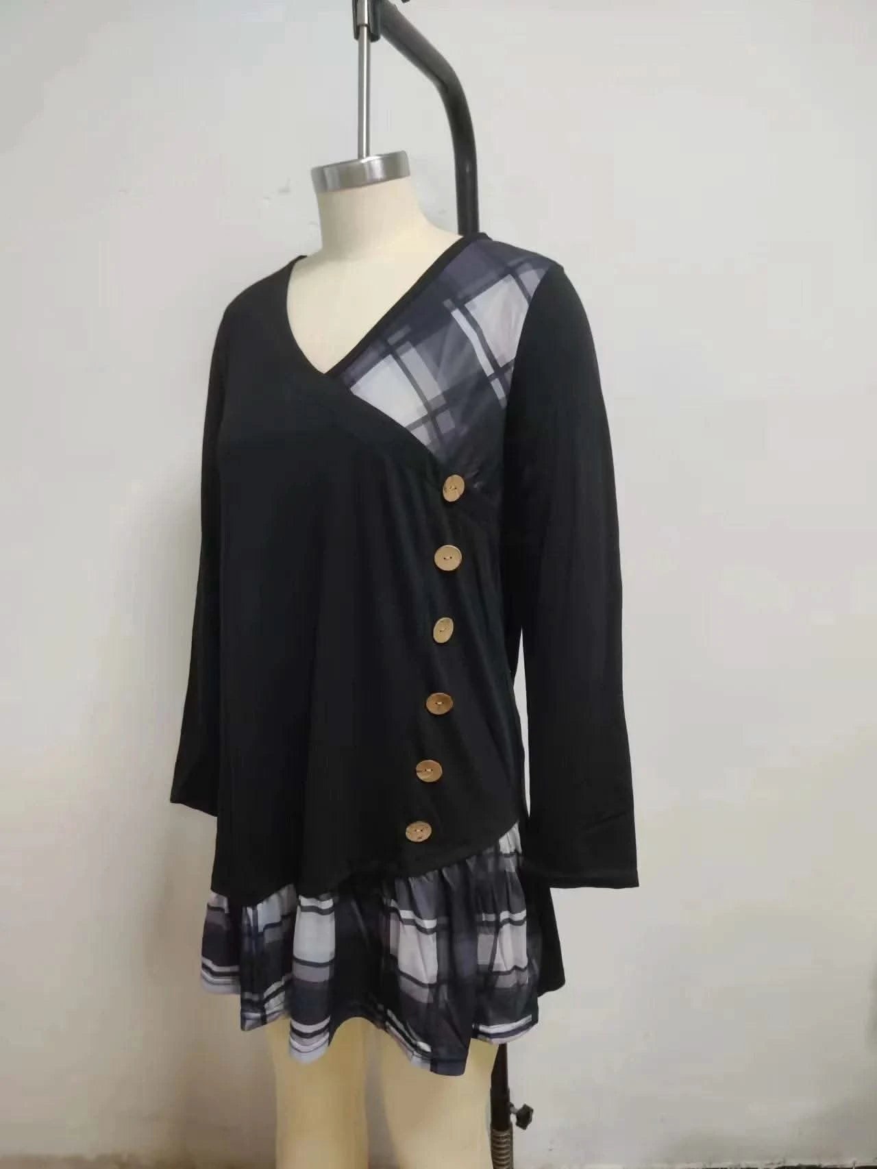 Dresses for Women European and American autumn and Winter Elegant Everyday Loose Party Dress Buttons Long Sleeve Dress - M & M Global