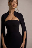 Mozision Cape Long Sleeve Sexy Midi Dress For Women Autumn Winter New Square Collar Back Slit Bodycon Club Party Long Dress - M & M Global