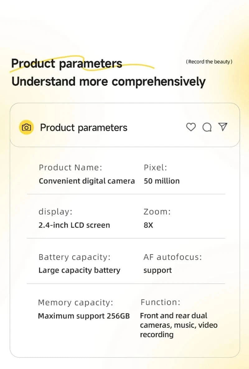 4K Digital Camera 5000W Pixel Retro CCD Portable Card Camera Entry-level Camera Dual Camera Flash 50 Million Pixels Auto Focus - M & M Global
