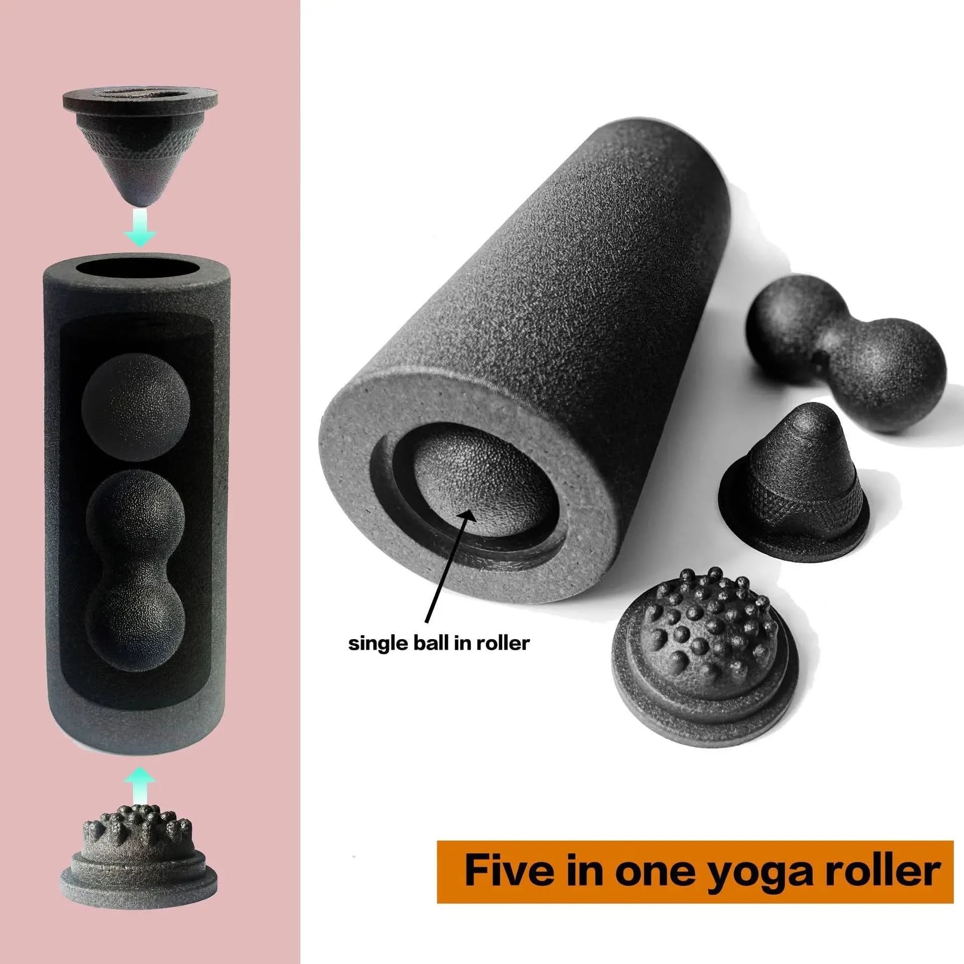 Yoga Massage Foam Rollers 5in1 Fascia Balls Yoga Column EPP High Density Fitness Roller &Ball Leg Back Neck Massager Pain Relief - M & M Global