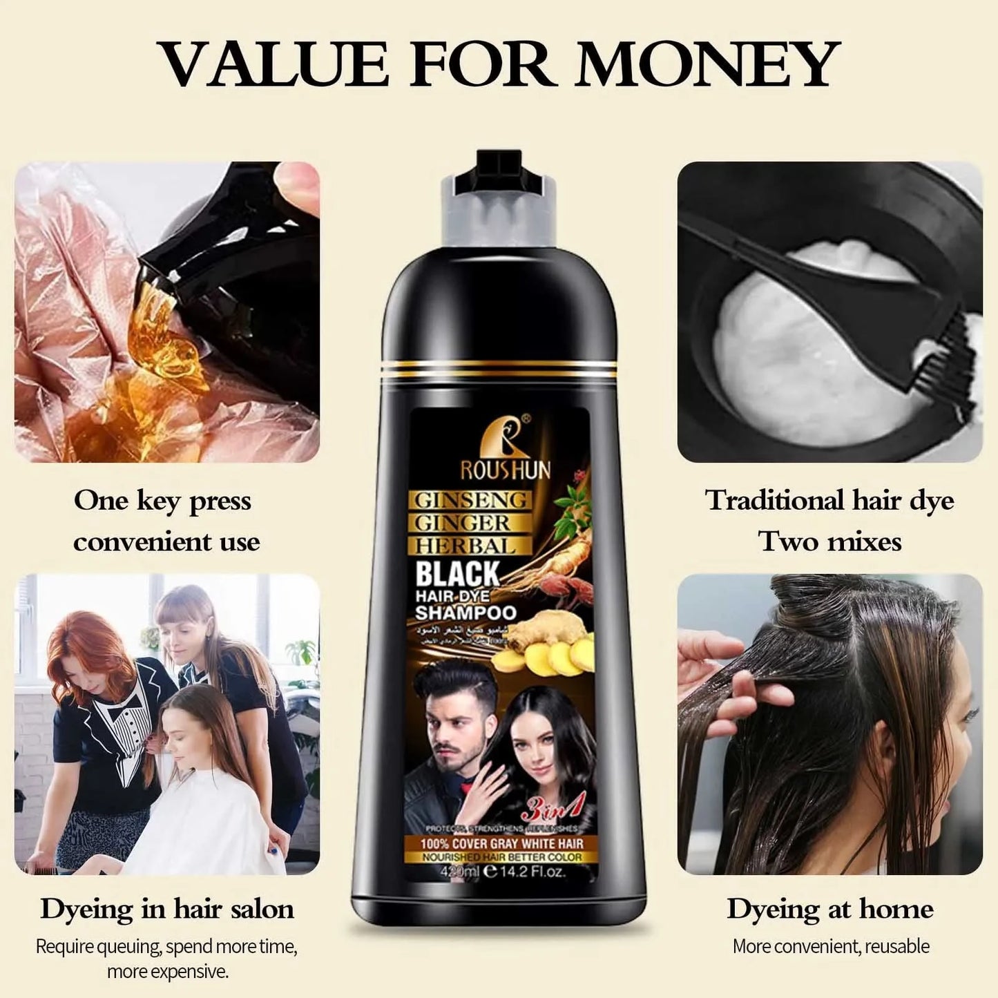Black Hair Color Shampoo for Gray Hair Instant Hair Dye Shampoo Hair Coloring in Minutes Natural and Long lasting color Hair Dye