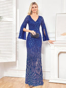 Elegant Sequins Evening Dresses Luxury Women Long Sleeves Party Mermaid Maxi Prom Cocktail Gowns