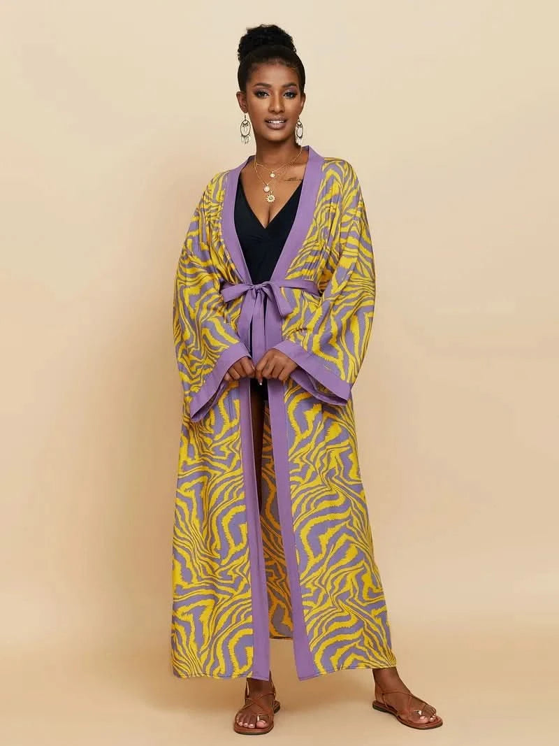 Para Praia Kimono Beach Robe 9 Colors Bikini Cover Ups Beachwear Femme Long Dress Sarong Women Loose Cardigan Swimsuit Covers - M & M Global