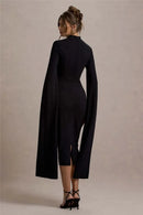 Mozision Cape Long Sleeve Sexy Midi Dress For Women Autumn Winter New Square Collar Back Slit Bodycon Club Party Long Dress - M & M Global