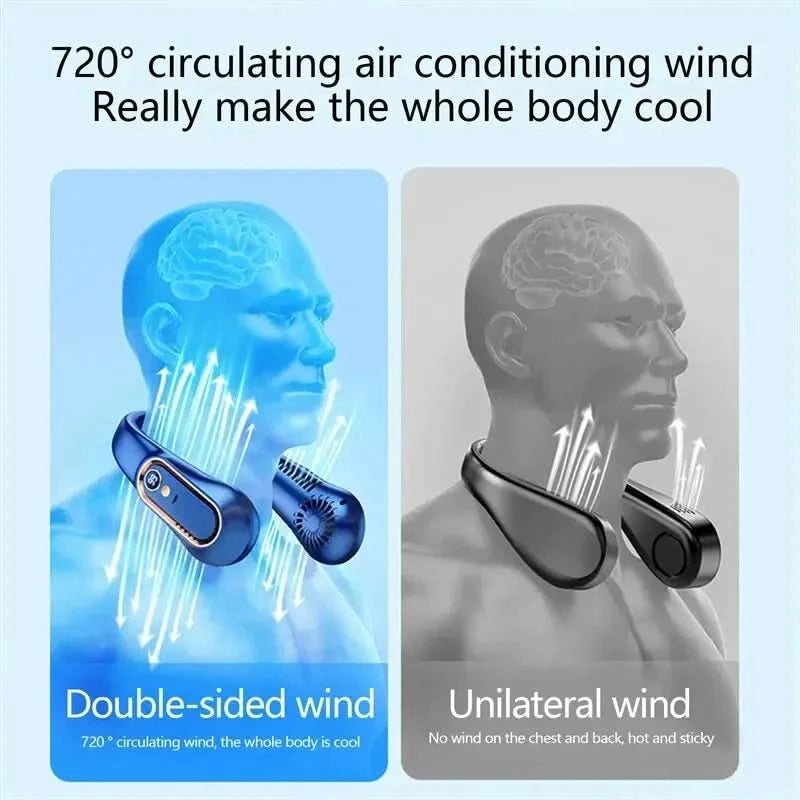 Neck Bladeless Fan Mini Ultra Long Life Portable Lazy Silent Fan Usb Charging Student Sports Office Digital Display Power 5 Gear - M & M Global