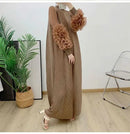 ANLAN Miyake Pleated Maxi Long Dress Mesh Petal Sleeve Half Turtleneck Formal Dresses for Women 2024 New Hot Sales 6KK9927 - M & M Global