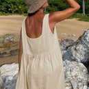 Newly 100% Cotton Gauze Dress For Women 2023 Square Collar Sleeveless Open Side Long Dress Summer Comfortable Beach Outfit - M & M Global