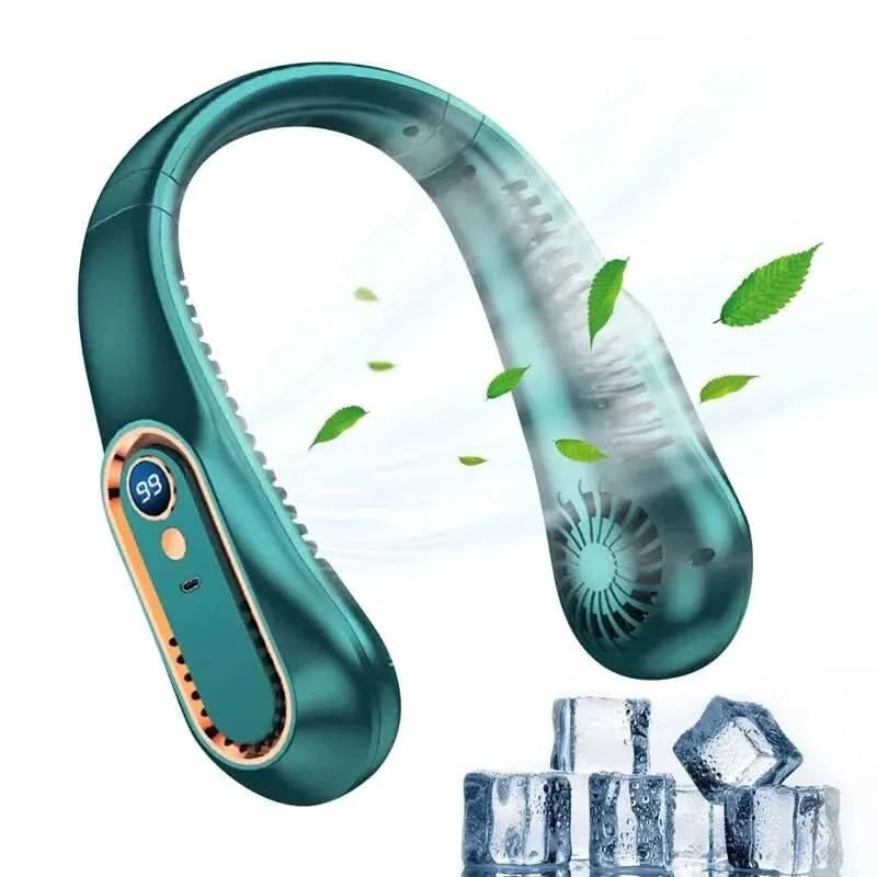 Neck Bladeless Fan Mini Ultra Long Life Portable Lazy Silent Fan Usb Charging Student Sports Office Digital Display Power 5 Gear - M & M Global