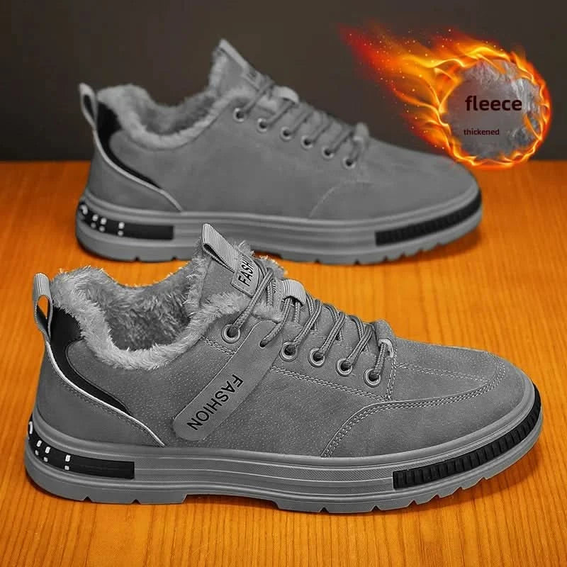 Winterfleece-lined Men's Shoes New Style Workwear Shoes Anti-slip Sport Casual Board Men's Korean Version Durable Labor-saving - M & M Global
