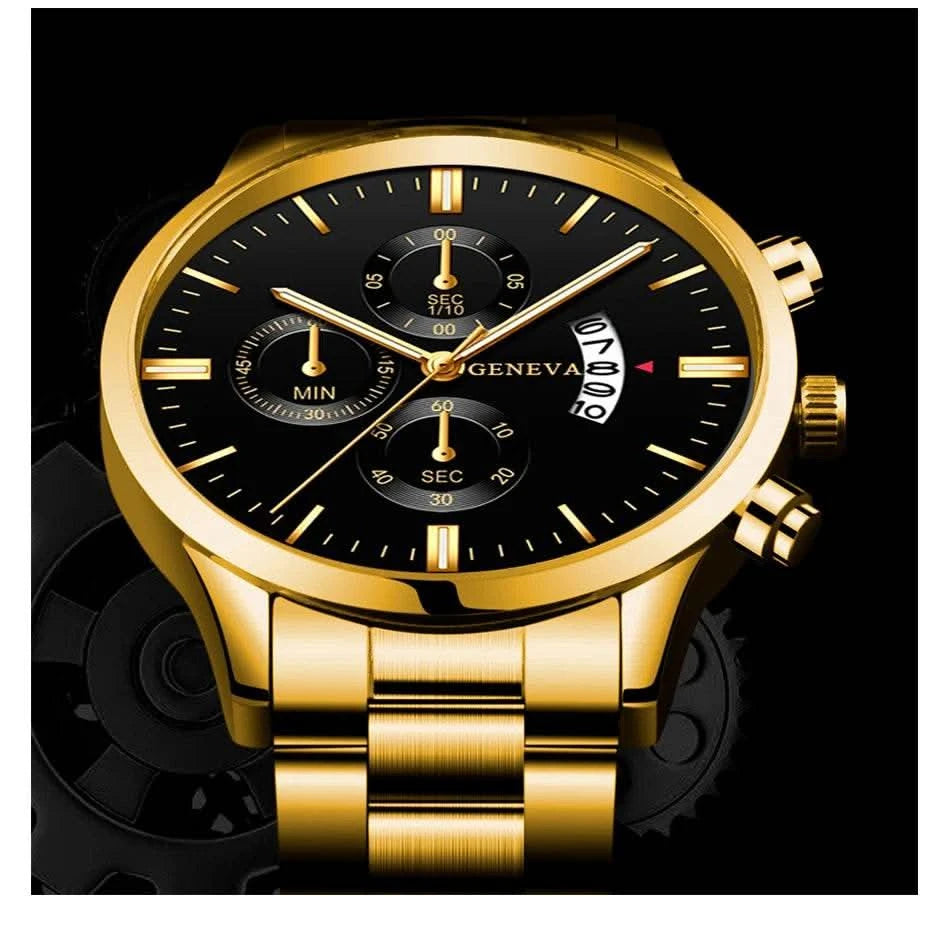 2023 Fashion Men Gold Stainless Steel Watch Luxury Calendar Quartz Wrist Watch Mens Business Watches for Man Clock Reloj Hombre - M & M Global