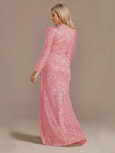 Luxury Long Sleeves V-Neck Sequins Evening Dresses Elegant Wedding Party Women Guests Prom Cocktail Gowns