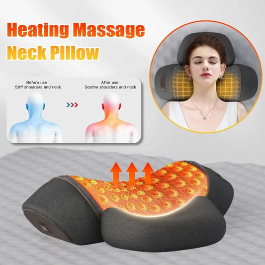 Electric Neck Massager Pillow Vibration Heating Massage Neck Traction Stretcher Support Cervical Spine Pain Relief Sleep Relax - M & M Global