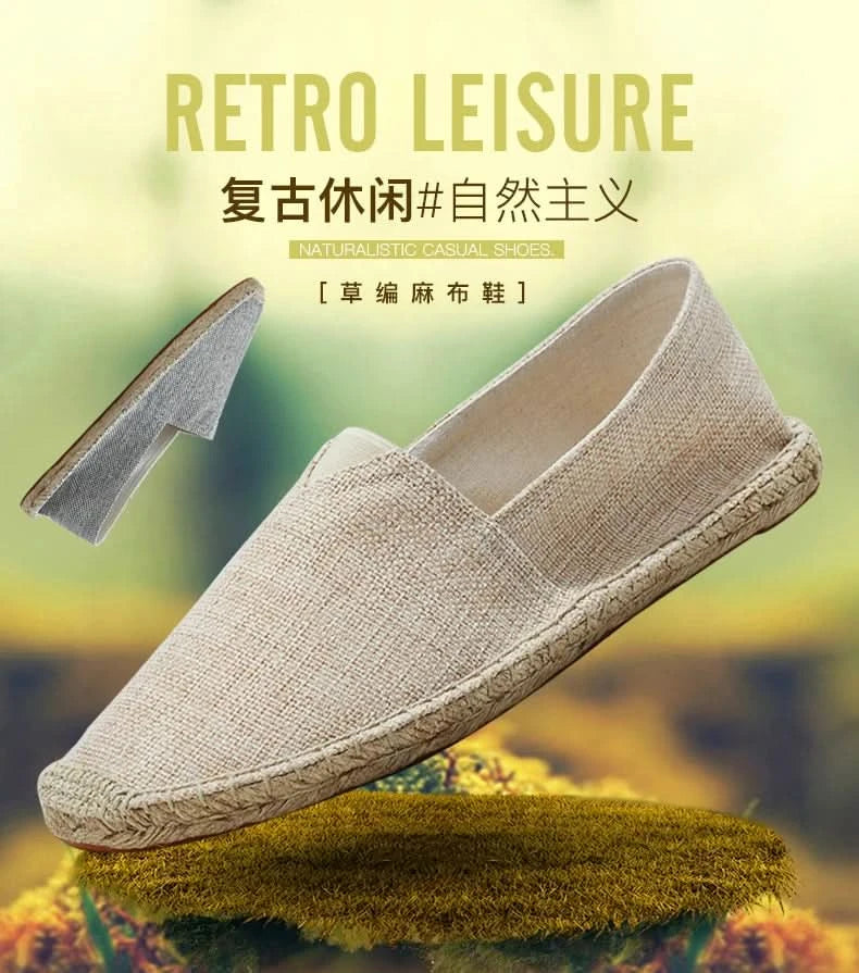 Women Sewing Flax Shoes Slip on Loafers Casual Shoes Man Espadrilles Hemp Canvas Flat Shoes Plus Size Fisherman Driving Footwear - M & M Global