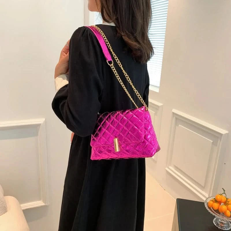 Luxury Laser Design Chevron Quilted Shoulder Bag  Women's High Quality Embroidered Thread PU Leather Crossbody Messenger Bag - M & M Global