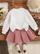 Girls’ 2-Piece Heart Print Top & Pink Bow Skirt Set