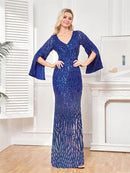 Elegant Sequins Evening Dresses Luxury Women Long Sleeves Party Mermaid Maxi Prom Cocktail Gowns