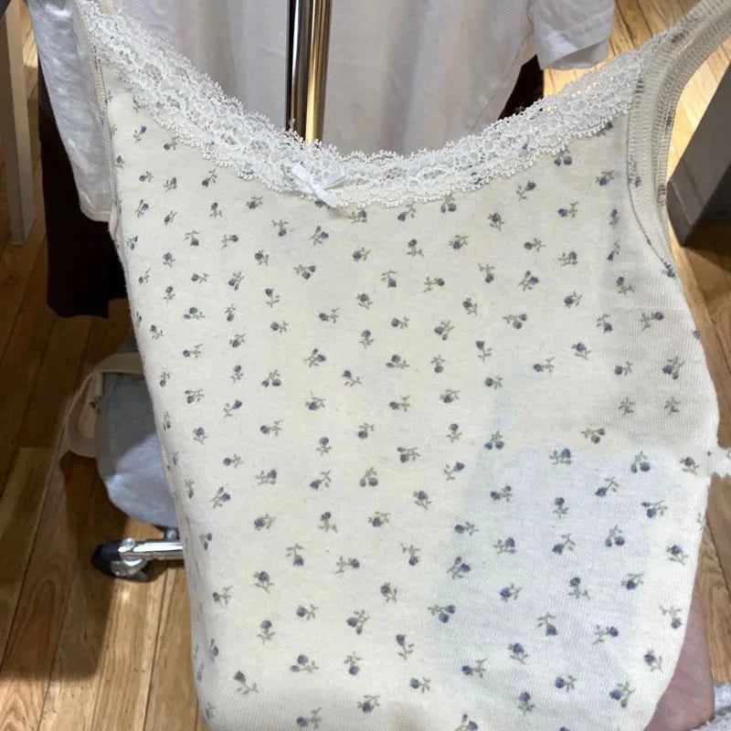 Y2K Sweet Girl Knitted Cotton Lace Sleeveless Top 2024 New Summer Fashion Ladies Slim Camis Vest Hot Chic Women Casual Tops - M & M Global