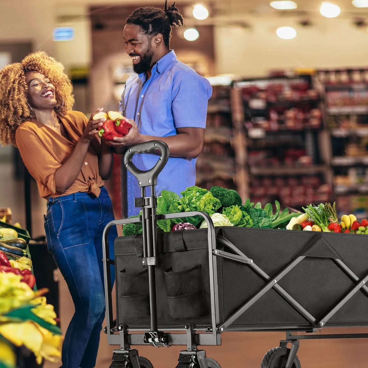 JHK Outdoor Collapsible Foldable Garden Beach Cart Large Capacity Wagon Cart Utility Grocery Wagon for Shopping Sports Camping