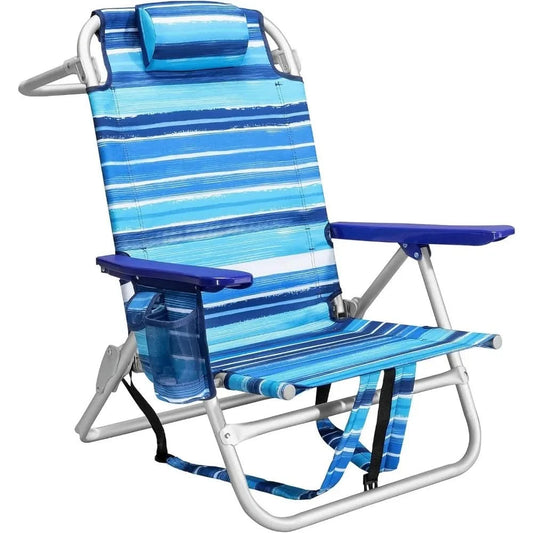 Backpack Beach Chairs for Adults,Pack Folding Heavy Duty Camping Chair with Large Pockets and Cup Holder,Adjustable high Beach