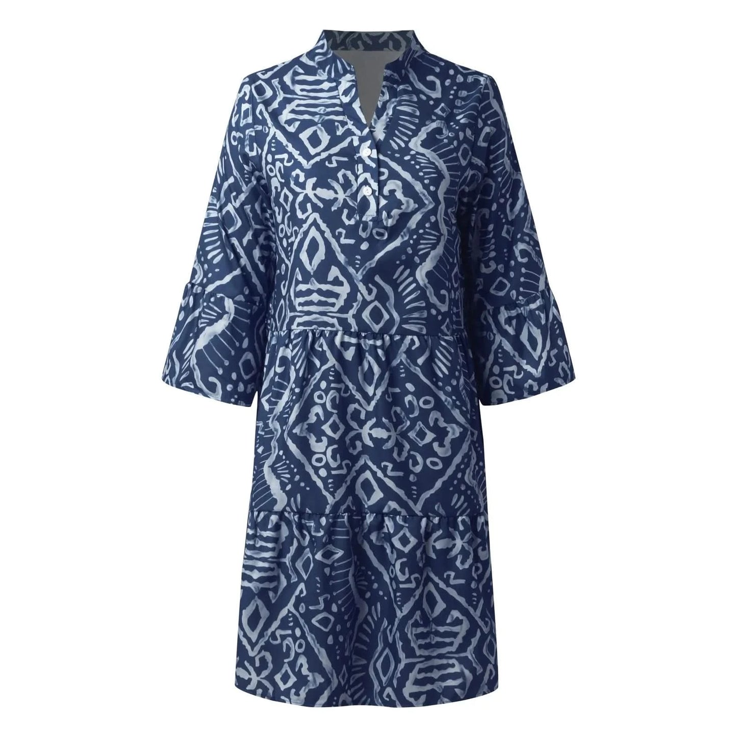 Women Floral Print Maxi Dress Fashion Casual V Neck Long Dress Plus Size Summer Boho Dress Ruffle Three Quarter Sleeves Dresses - M & M Global