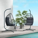 Hanging Egg Chair with Stand Indoor Outdoor, Foldable Rattan Wicker Hammock Egg Swing Chair for Bedroom Porch Patio Garden