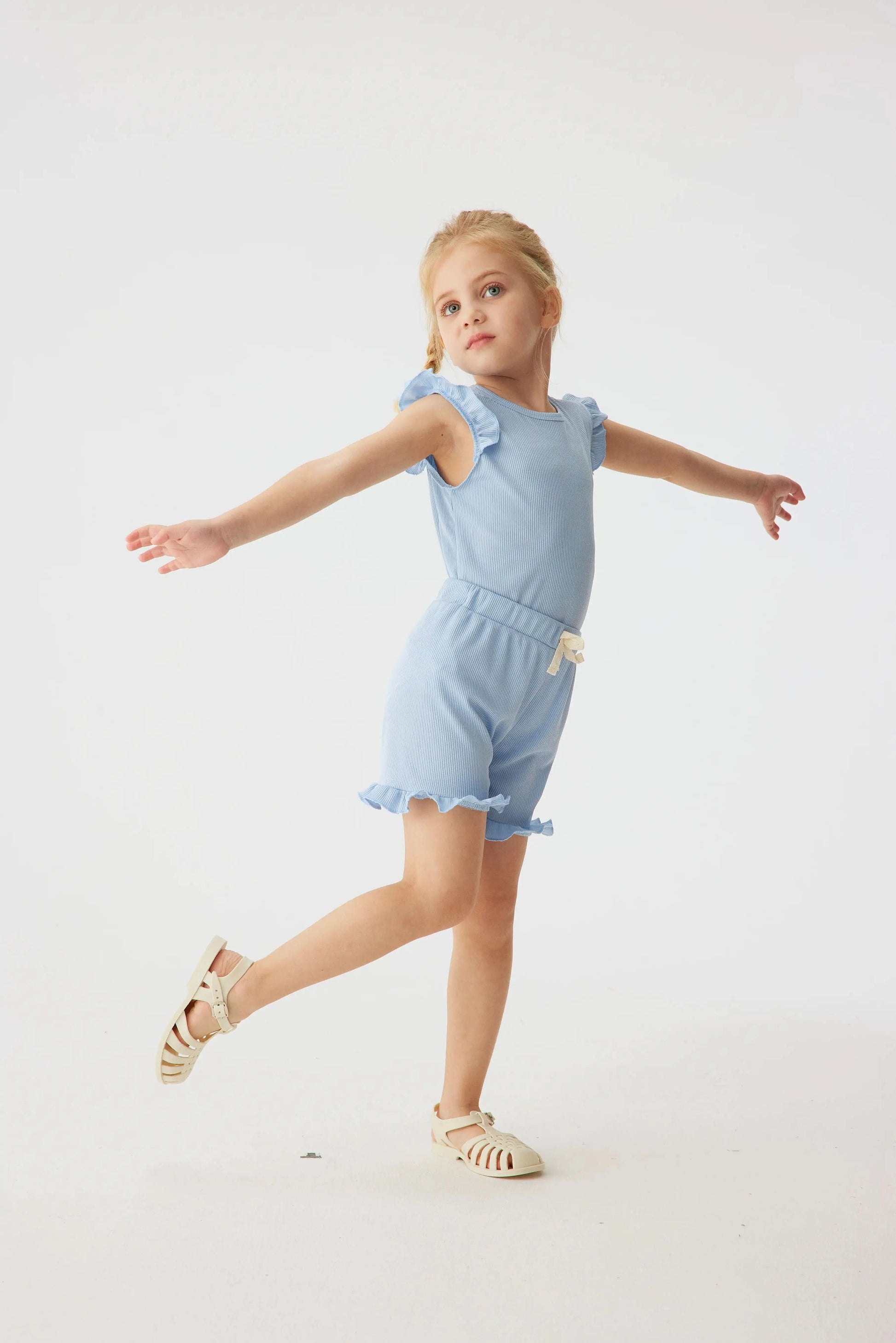 2024 Summer Hot selling Little Girl Daily Casual Clothing Minimalist Little Girl Polyester Set Cool Sleeveless Shorts Set Girl - M & M Global
