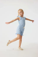 2024 Summer Hot selling Little Girl Daily Casual Clothing Minimalist Little Girl Polyester Set Cool Sleeveless Shorts Set Girl - M & M Global