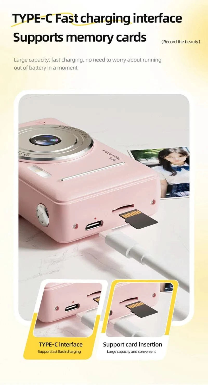 4K Digital Camera 5000W Pixel Retro CCD Portable Card Camera Entry-level Camera Dual Camera Flash 50 Million Pixels Auto Focus - M & M Global