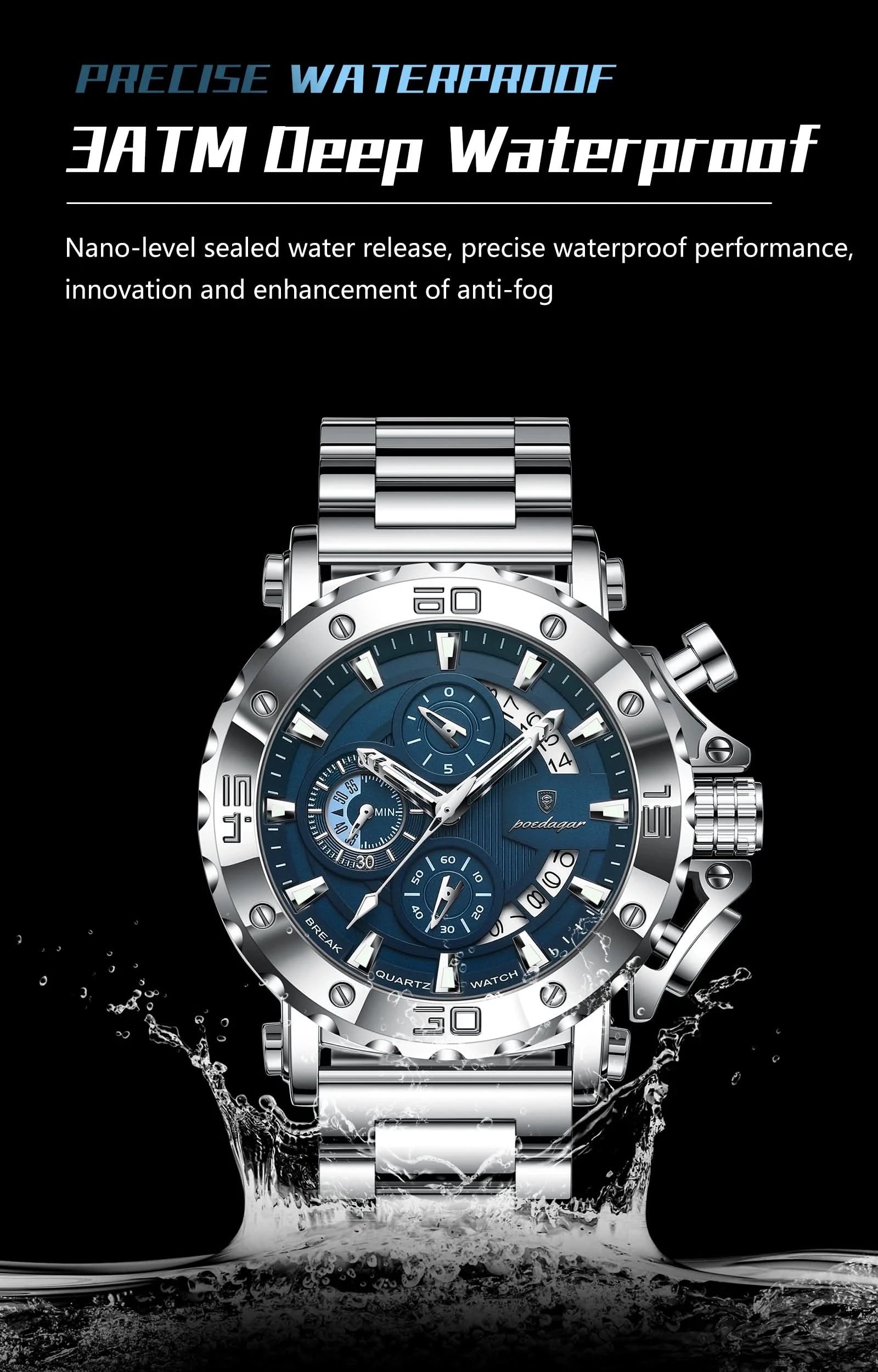 POEDAGAR Luxury Watch For Men Calendar Luminous Waterproof Man Clock Male Chronograph Stainless Steel Men's Quartz Watches Reloj - M & M Global