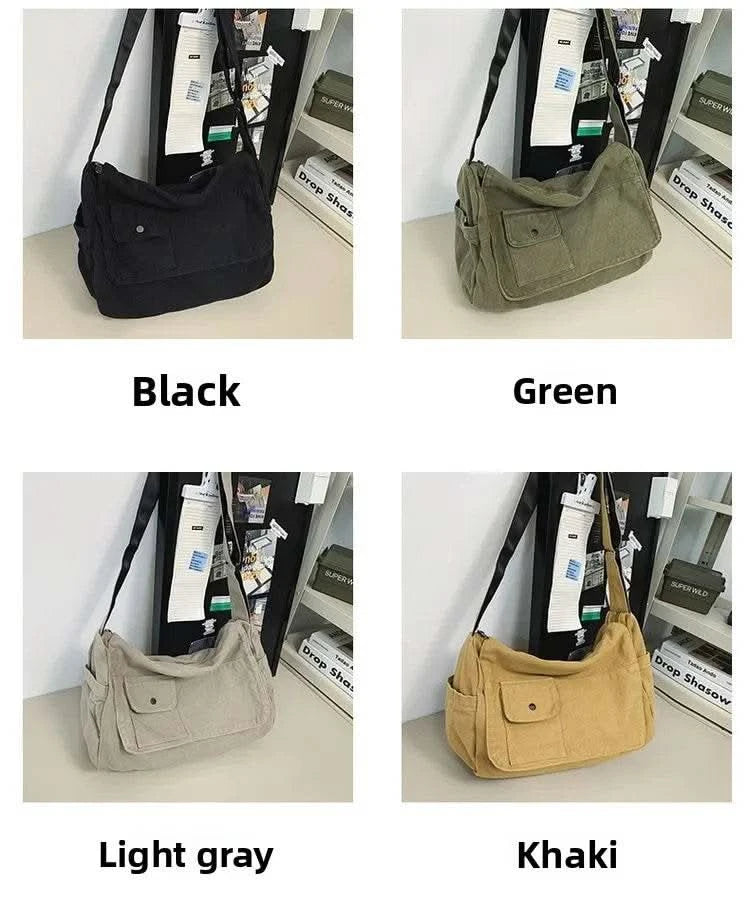 Casual Canvas Messenger Bag Versatile Flip Large Capacity Shoulder Book Bag For Student Adjustable Crossbody Bag For Men Women - M & M Global