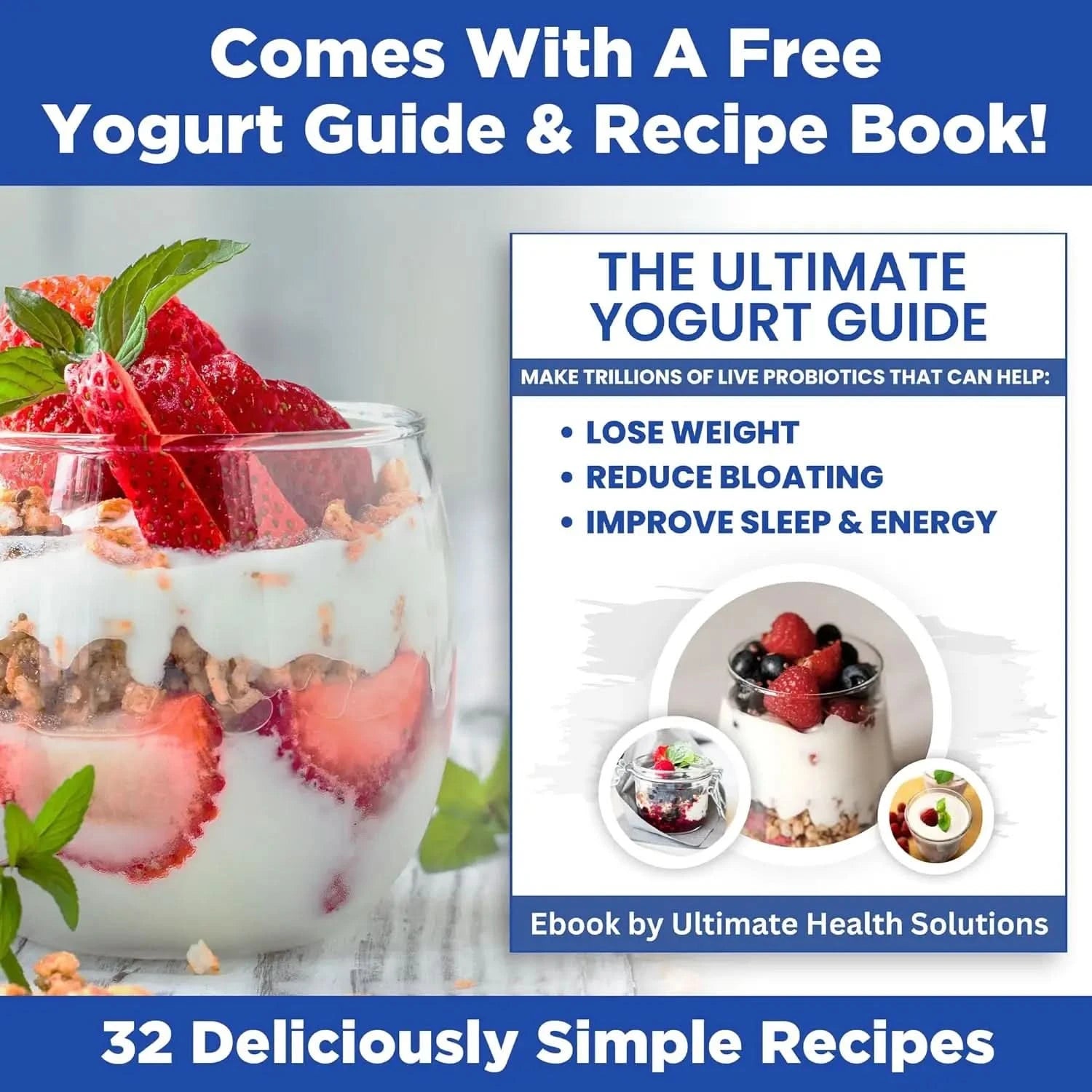 Probiotic Yogurt Maker with Adjustable Temperature & Time Control - Make Trillions of Live Probiotics & Get Better Gut Health - - M & M Global