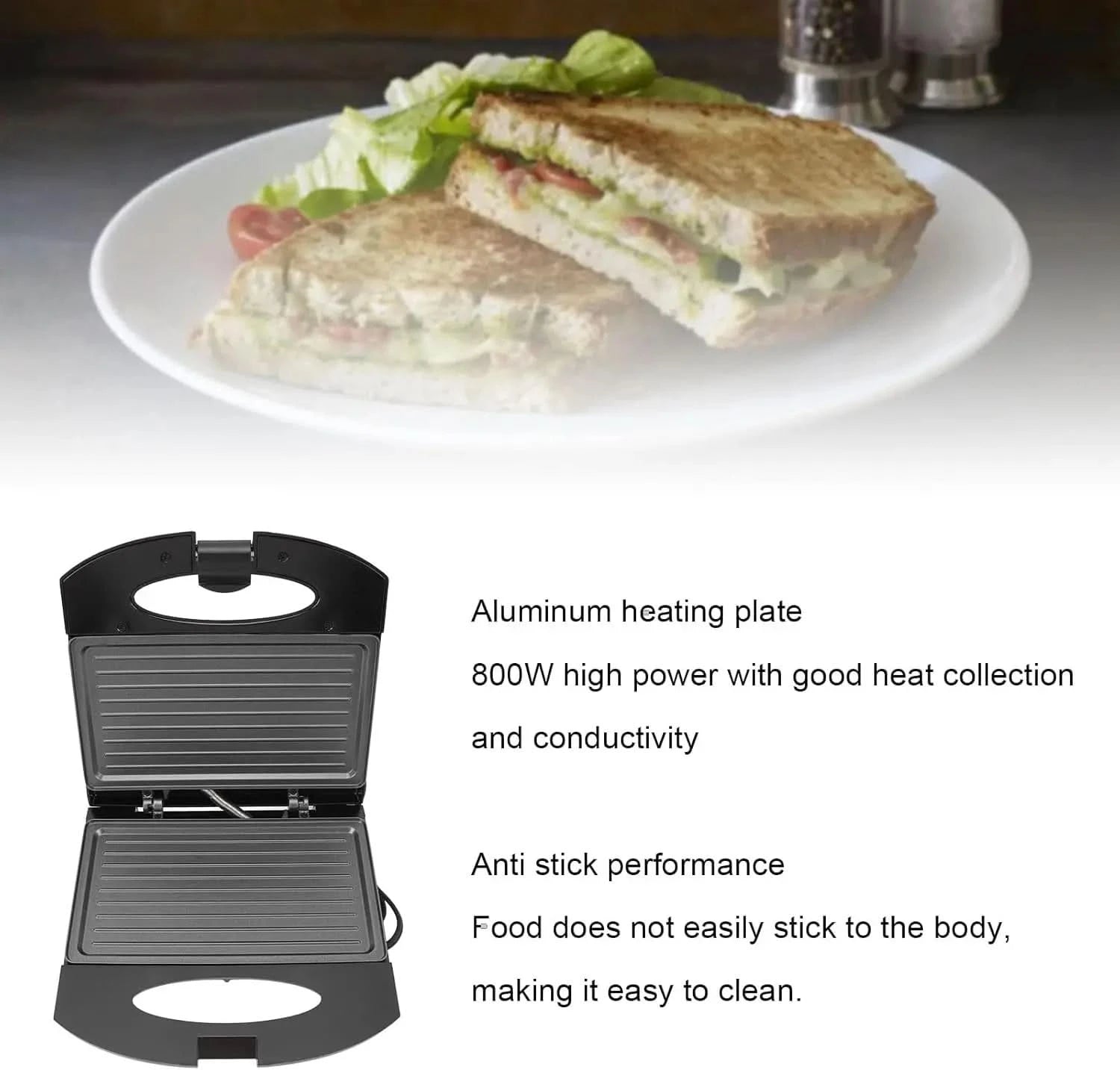 Sandwich Maker Panini Press Grill with Nonstick Plates, 800W Electric Sandwich Press Grill, Breakfast Sandwich Toaster Grilled C - M & M Global