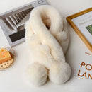 1pc Plush Cross Scarf Faux Rabbit Fur Thickened Plush Ball Thermal Scarf Thick Winter Women Neck Warmer Collar Neckerchief