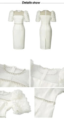 Fashion Elegant Formal Dresses Sweet Celebrity Beaded White Long Dress Sheer Mesh Flowers Split Robe Femme Prom Party Vestidos - M & M Global