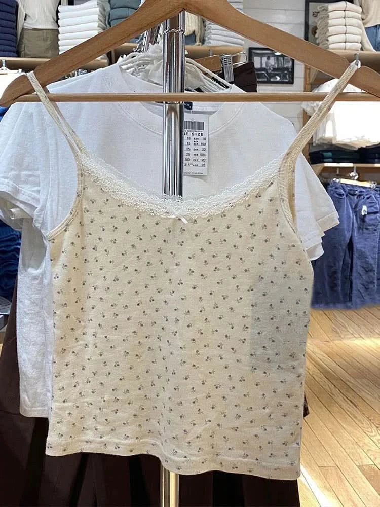 Y2K Sweet Girl Knitted Cotton Lace Sleeveless Top 2024 New Summer Fashion Ladies Slim Camis Vest Hot Chic Women Casual Tops - M & M Global