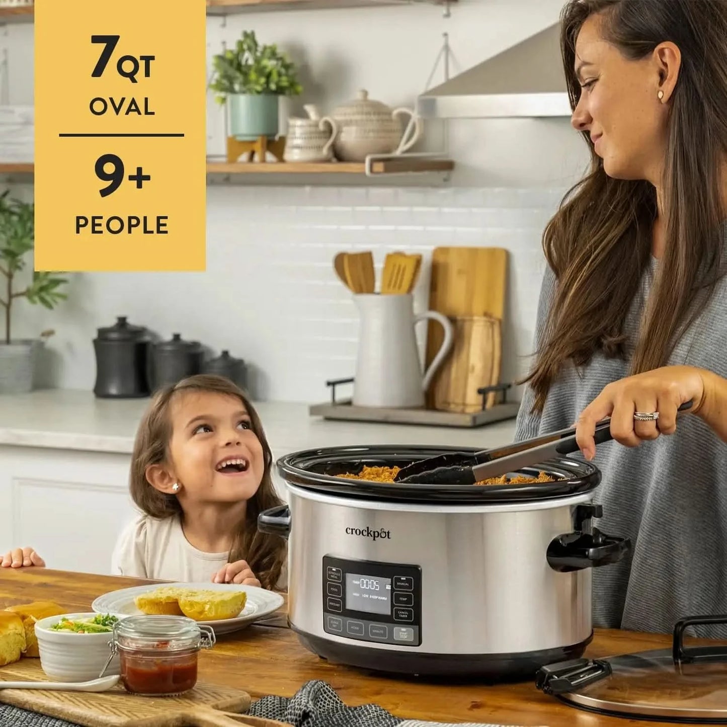 7-Quart Slow Cooker, Portable Programmable with Timer, Locking Lid, Stainless Steel; an Essential Kitchen Appliance, Perfect for - M & M Global