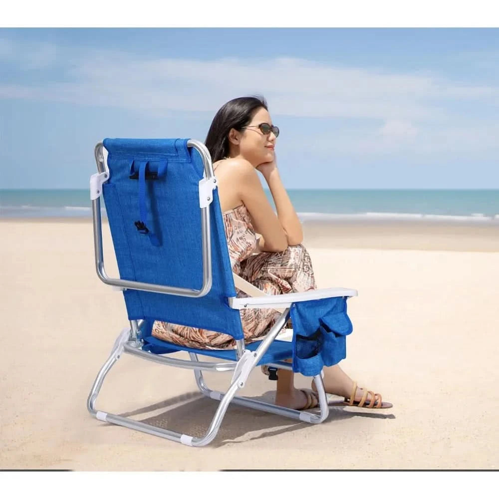 Blue Backpack Beach Chair with Cooler and Umbrella, Cup Holder for Outdoor, Camping, BBQ, Travel, Picnic